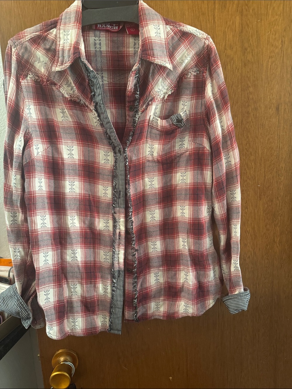 Wrangler Red Plaid Button-Down Shirt with Contrast Inner Placket